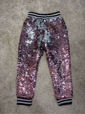 Lola + The Boys Pink Lemonade Sequin Joggers pink and silver size 2